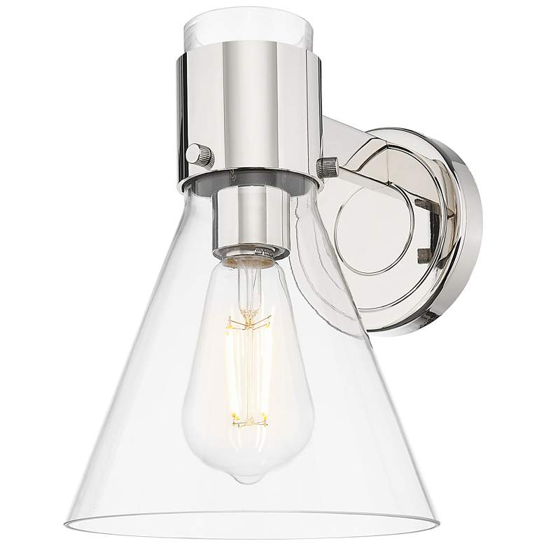 Image 1 Downtown Lawton Cone 9 "H Polished Nickel Wall Sconce w/ Clear Shade