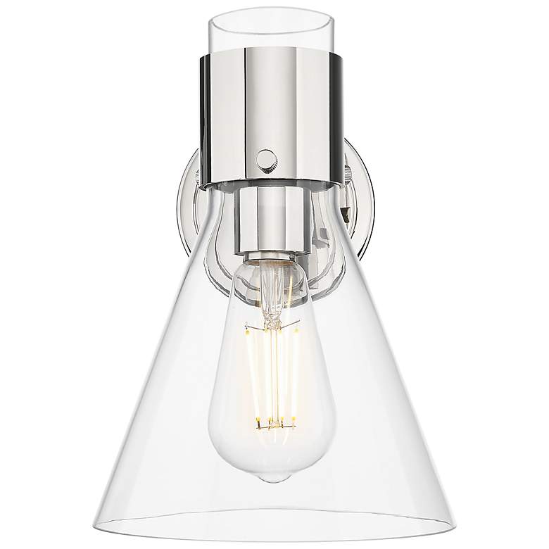 Image 2 Downtown Lawton Cone 9 "H Polished Nickel Wall Sconce w/ Clear Shade more views