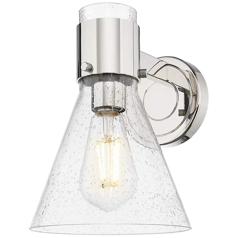 Image 1 Downtown Lawton Cone 9 "H Polished Nickel Wall Sconce w/ Seedy Shade
