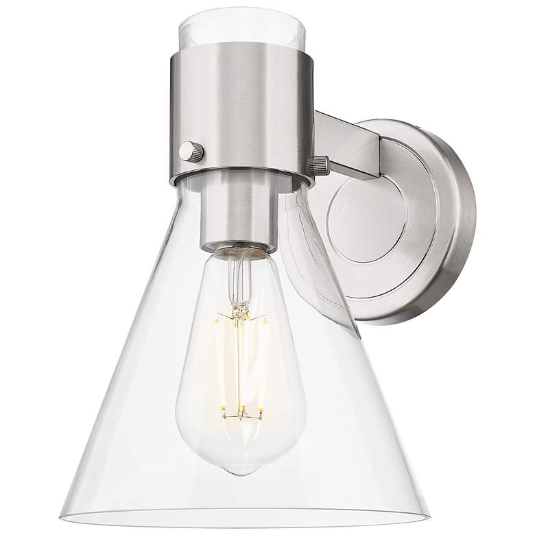 Image 1 Downtown Lawton Cone 9 "H Satin Nickel Wall Sconce w/ Clear Shade