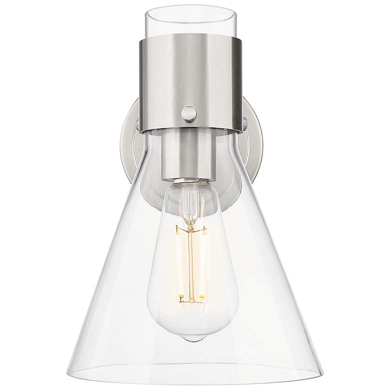 Image 2 Downtown Lawton Cone 9 "H Satin Nickel Wall Sconce w/ Clear Shade more views