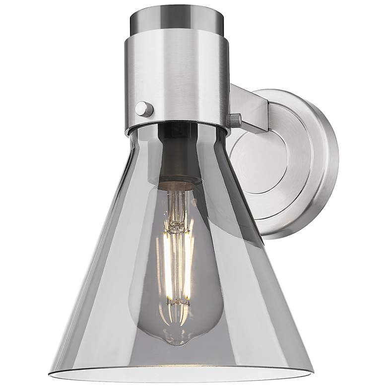 Image 1 Downtown Lawton Cone 9 "H Satin Nickel Wall Sconce w/ Light Smoke Shade