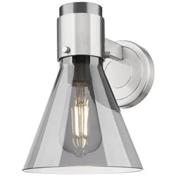 Downtown Lawton Cone 9 "H Satin Nickel Wall Sconce w/ Light Smoke Shade