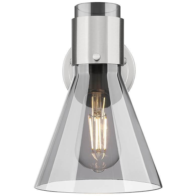 Image 2 Downtown Lawton Cone 9 "H Satin Nickel Wall Sconce w/ Light Smoke Shade more views