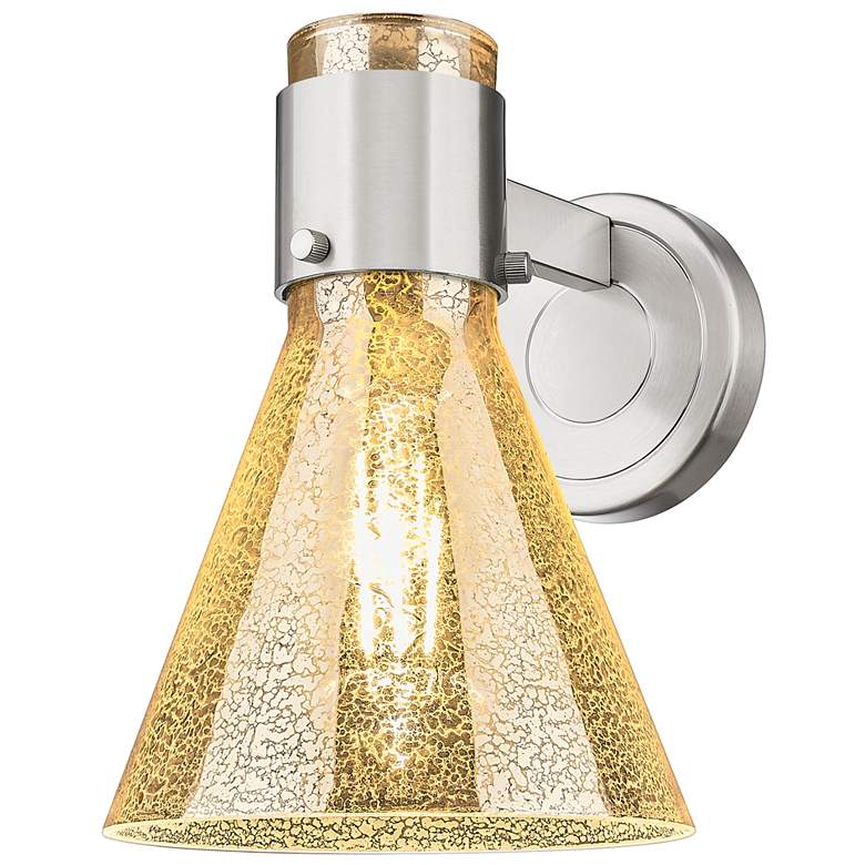 Image 1 Downtown Lawton Cone 9 "H Satin Nickel Wall Sconce w/ Mercury Shade