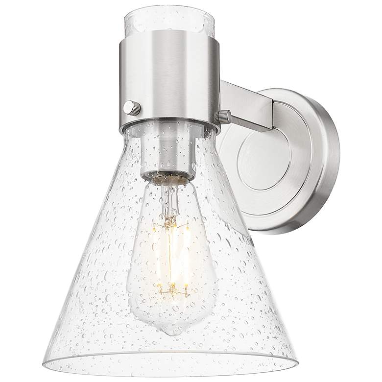 Image 1 Downtown Lawton Cone 9 "H Satin Nickel Wall Sconce w/ Seedy Shade