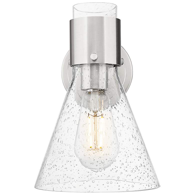Image 2 Downtown Lawton Cone 9 "H Satin Nickel Wall Sconce w/ Seedy Shade more views