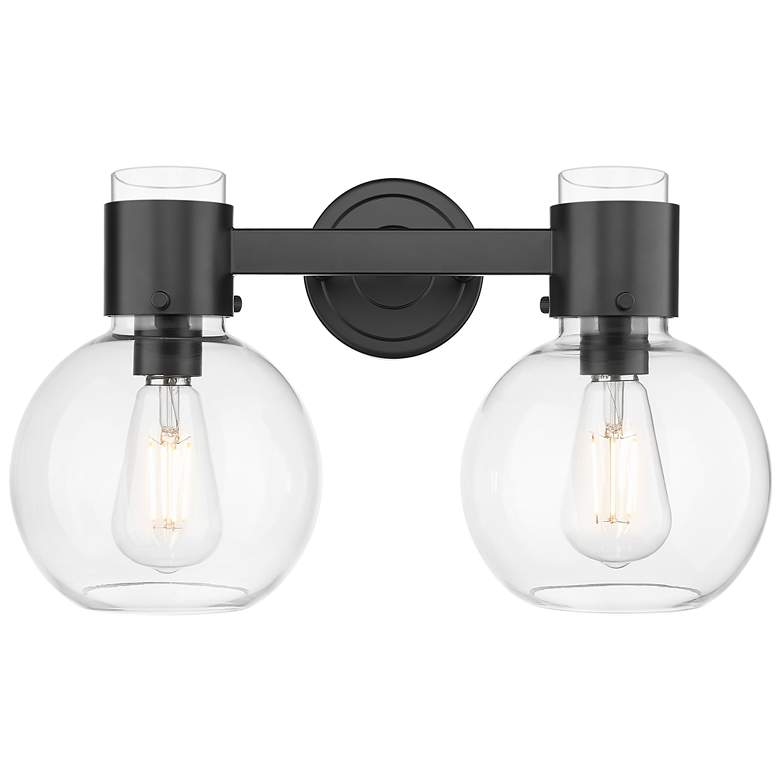 Image 1 Downtown Lawton Sphere 16"W 2 Light Black Vanity Light w/ Clear Shade