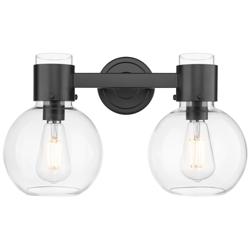 Downtown Lawton Sphere 16"W 2 Light Black Vanity Light w/ Clear Shade