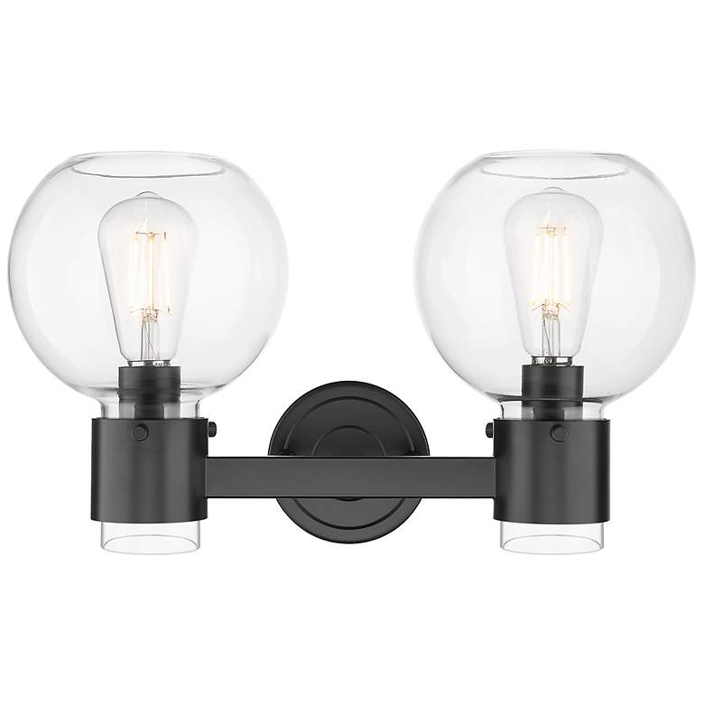 Image 2 Downtown Lawton Sphere 16"W 2 Light Black Vanity Light w/ Clear Shade more views