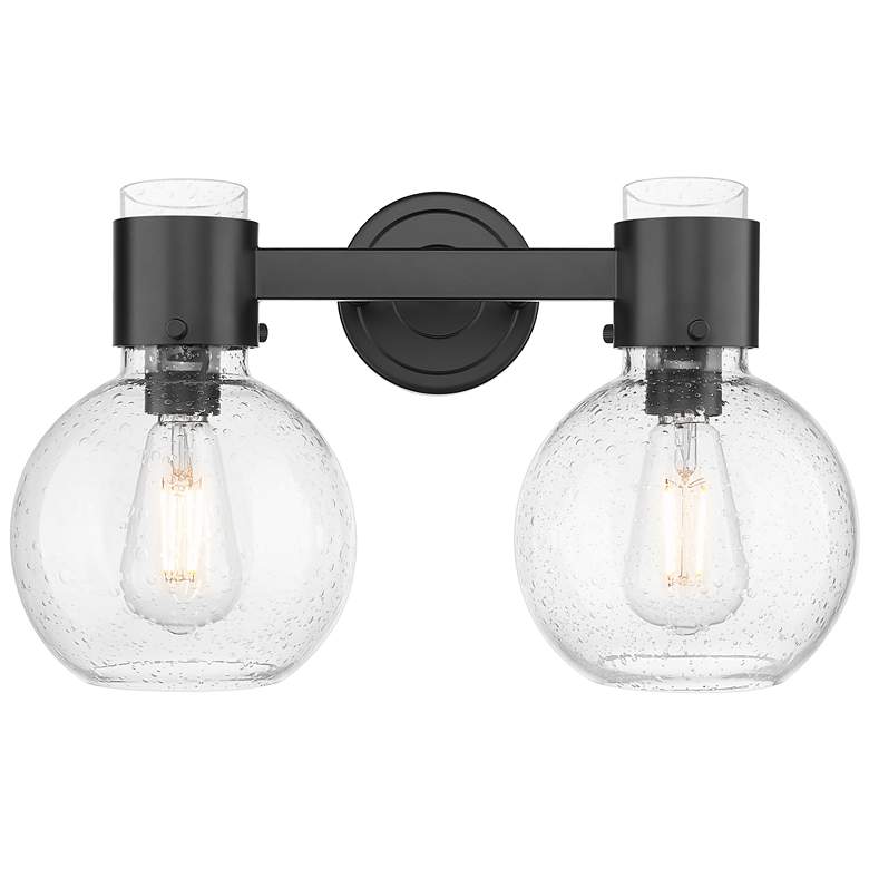 Image 1 Downtown Lawton Sphere 16"W 2 Light Black Vanity Light w/ Seedy Shade