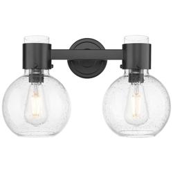 Downtown Lawton Sphere 16"W 2 Light Black Vanity Light w/ Seedy Shade