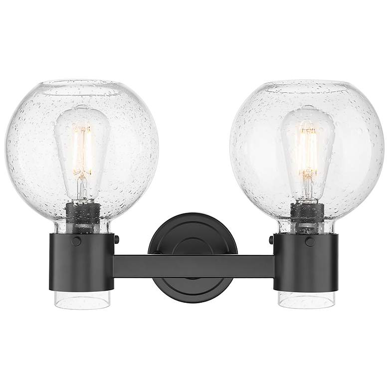 Image 2 Downtown Lawton Sphere 16"W 2 Light Black Vanity Light w/ Seedy Shade more views