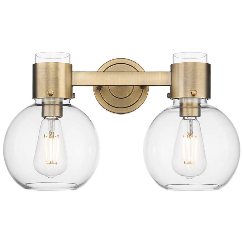 Image 1 Downtown Lawton Sphere 16"W 2 Light Brass Vanity Light w/ Clear Shade