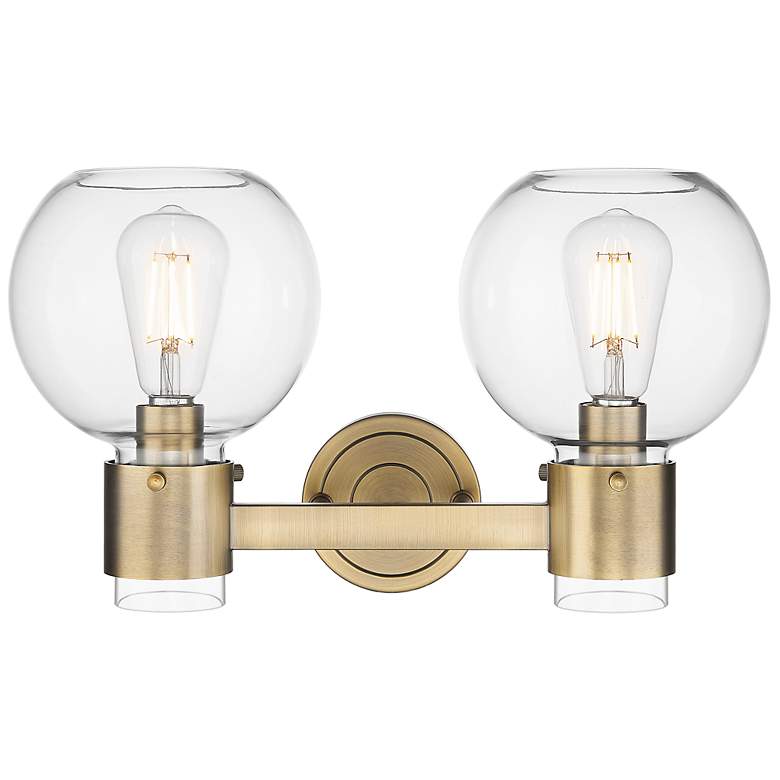 Image 2 Downtown Lawton Sphere 16"W 2 Light Brass Vanity Light w/ Clear Shade more views