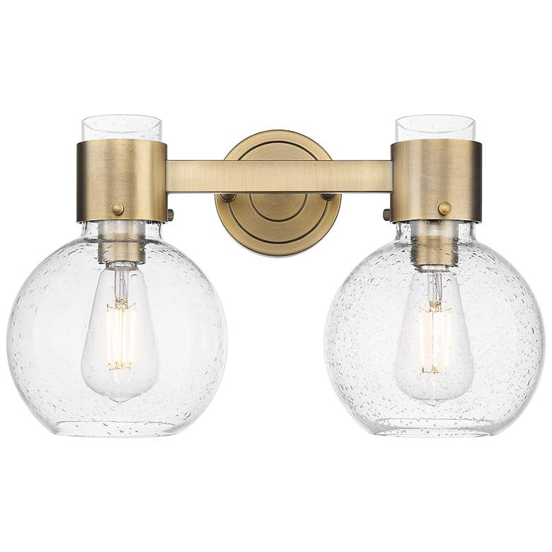 Image 1 Downtown Lawton Sphere 16"W 2 Light Brass Vanity Light w/ Seedy Shade