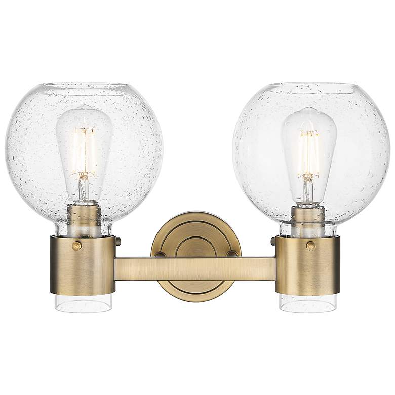Image 2 Downtown Lawton Sphere 16"W 2 Light Brass Vanity Light w/ Seedy Shade more views