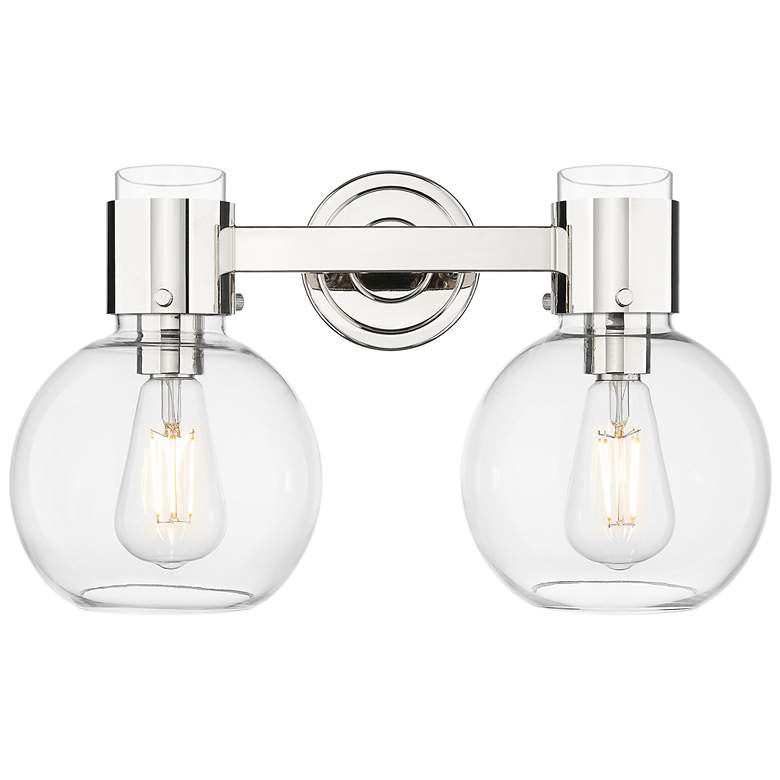 Image 1 Downtown Lawton Sphere 16"W 2 Light Nickel Vanity Light w/ Clear Shade