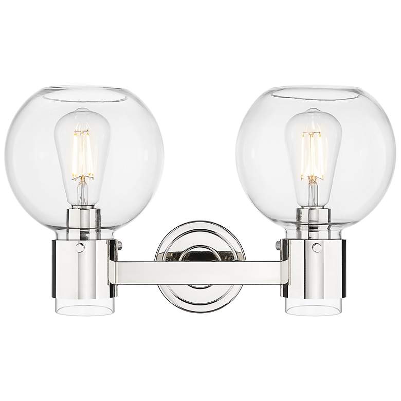 Image 2 Downtown Lawton Sphere 16"W 2 Light Nickel Vanity Light w/ Clear Shade more views