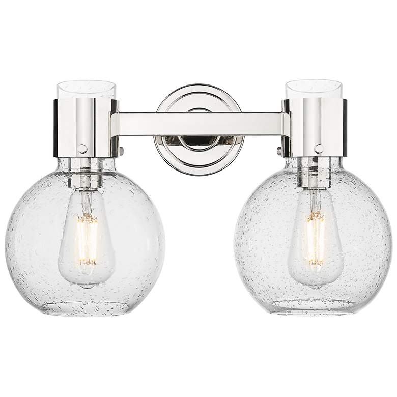 Image 1 Downtown Lawton Sphere 16"W 2 Light Nickel Vanity Light w/ Seedy Shade