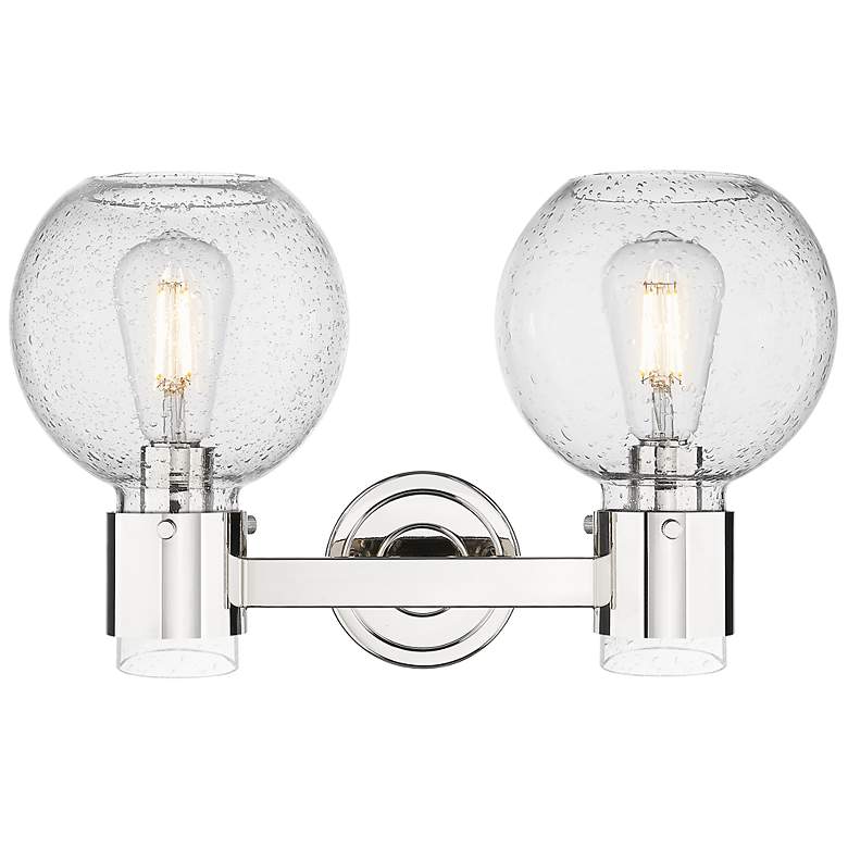 Image 2 Downtown Lawton Sphere 16"W 2 Light Nickel Vanity Light w/ Seedy Shade more views