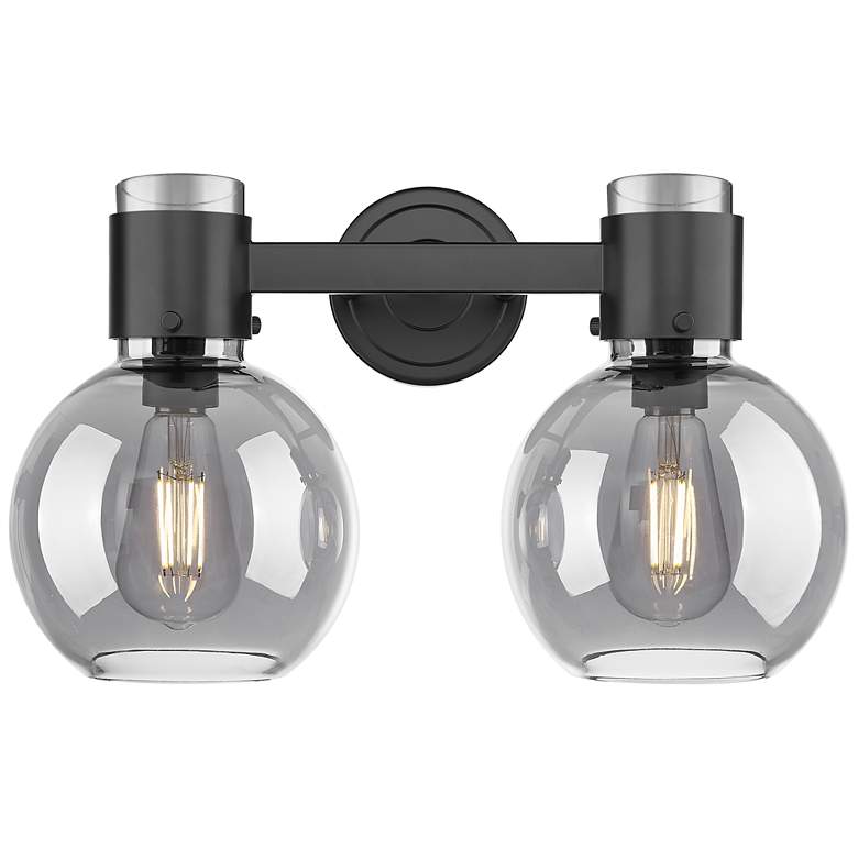 Image 1 Downtown Lawton Sphere 16"W Black Vanity Light w/ Light Smoke Shade