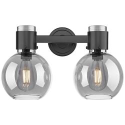 Downtown Lawton Sphere 16"W Black Vanity Light w/ Light Smoke Shade