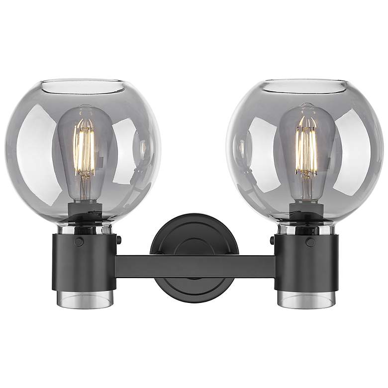 Image 2 Downtown Lawton Sphere 16"W Black Vanity Light w/ Light Smoke Shade more views