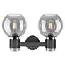 2_Downtown Lawton Sphere 16"W Black Vanity Light w/ Light Smoke Shade more views
