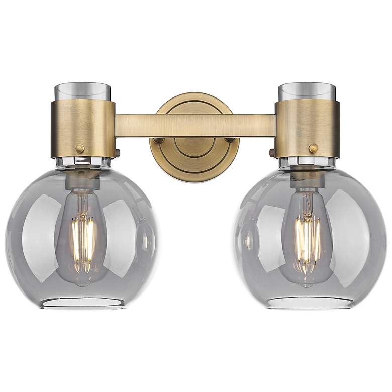 Image 1 Downtown Lawton Sphere 16"W Brass Vanity Light w/ Light Smoke Shade