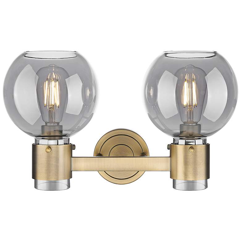 Image 2 Downtown Lawton Sphere 16"W Brass Vanity Light w/ Light Smoke Shade more views