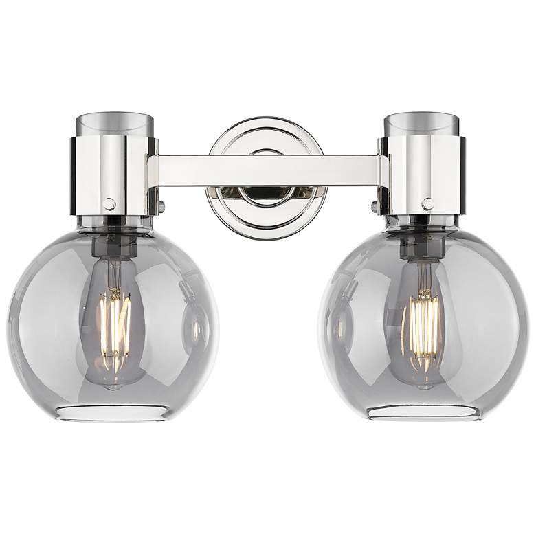 Image 1 Downtown Lawton Sphere 16"W Nickel Vanity Light w/ Light Smoke Shade