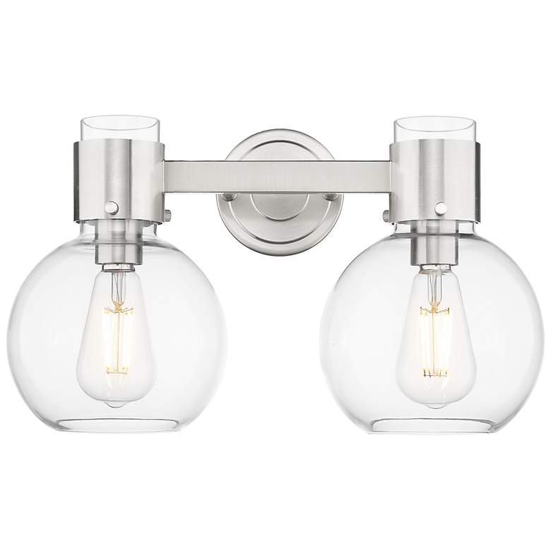 Image 1 Downtown Lawton Sphere 16"W Satin Nickel Vanity Light w/ Clear Shade