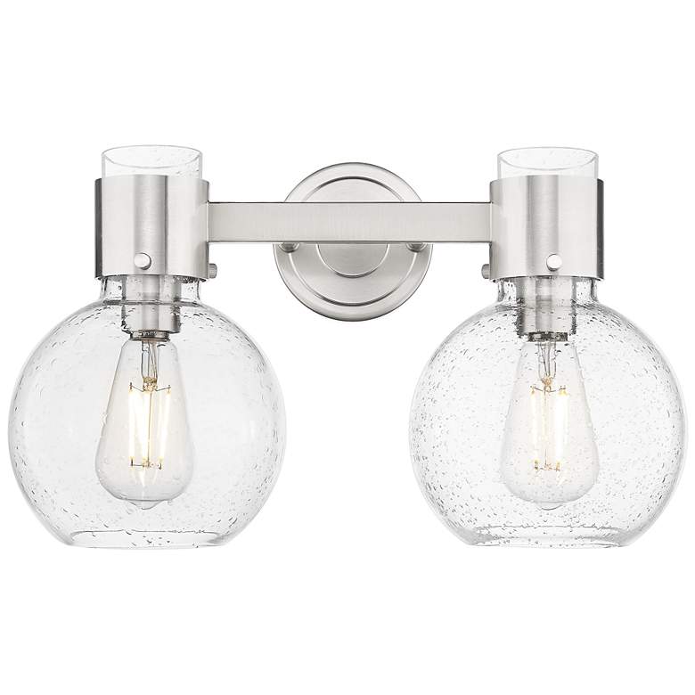 Image 1 Downtown Lawton Sphere 16"W Satin Nickel Vanity Light w/ Seedy Shade