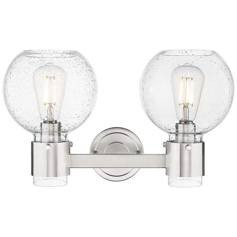 Image 2 Downtown Lawton Sphere 16"W Satin Nickel Vanity Light w/ Seedy Shade more views