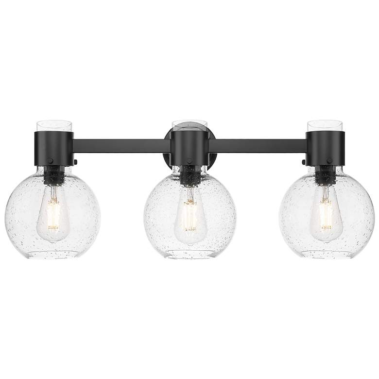 Image 1 Downtown Lawton Sphere 24"W 3 Light Black Vanity Light w/ Seedy Shade