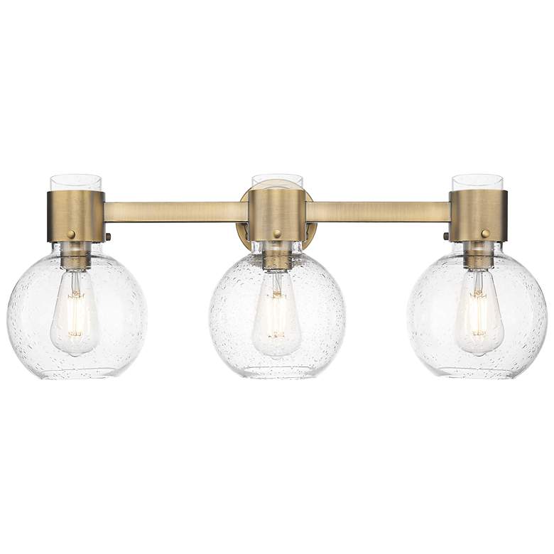 Image 1 Downtown Lawton Sphere 24"W 3 Light Brass Vanity Light w/ Seedy Shade