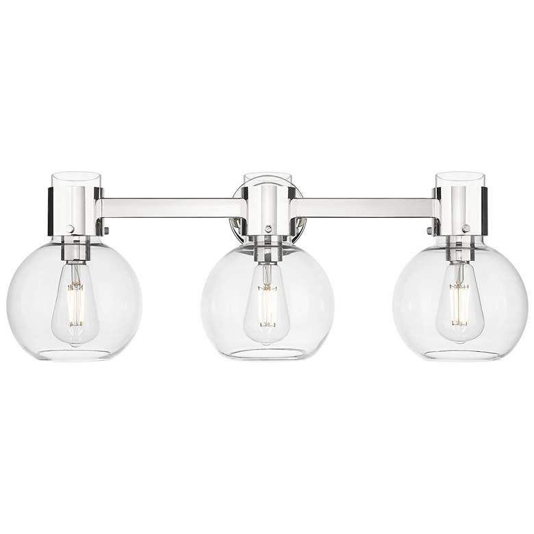 Image 1 Downtown Lawton Sphere 24"W 3 Light Nickel Vanity Light w/ Clear Shade