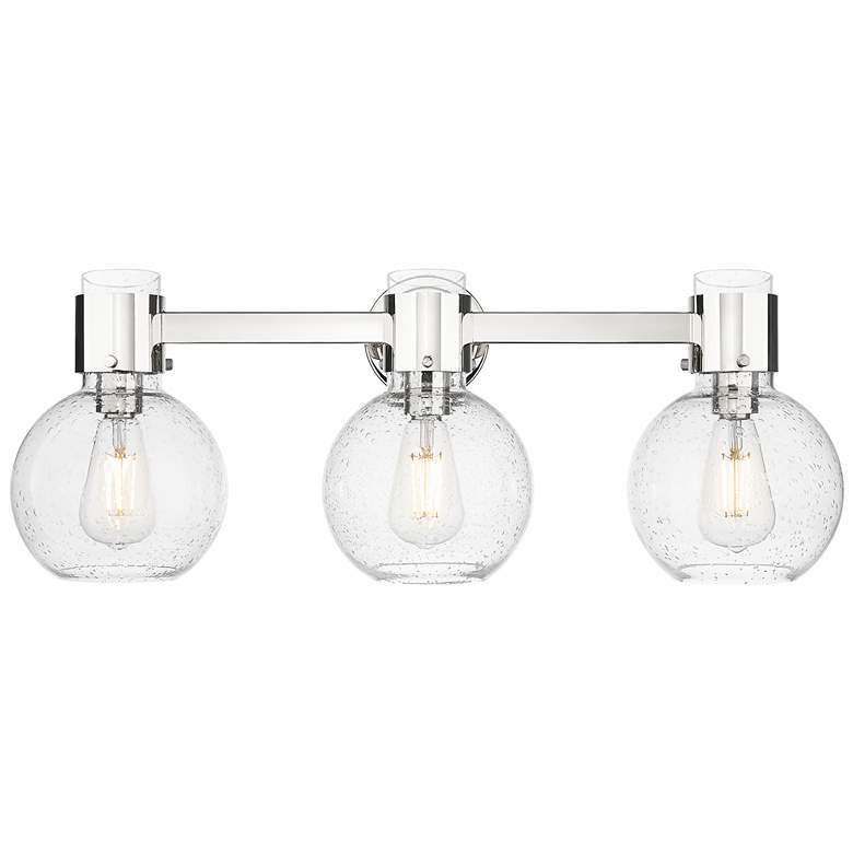 Image 1 Downtown Lawton Sphere 24"W 3 Light Nickel Vanity Light w/ Seedy Shade