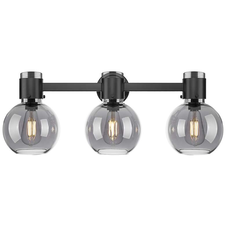 Image 1 Downtown Lawton Sphere 24"W Black Vanity Light w/ Light Smoke Shade