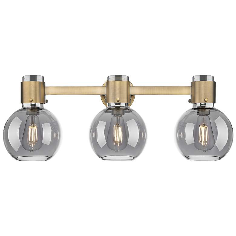 Image 1 Downtown Lawton Sphere 24"W Brass Vanity Light w/ Light Smoke Shade
