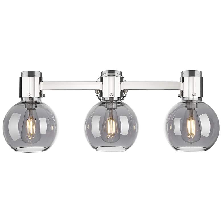 Image 1 Downtown Lawton Sphere 24"W Nickel Vanity Light w/ Light Smoke Shade