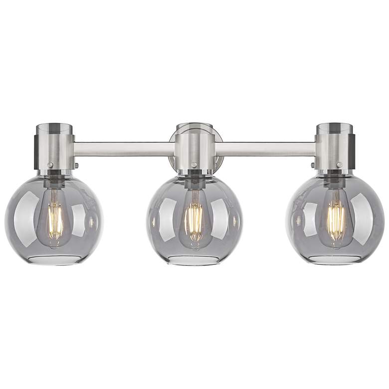 Image 1 Downtown Lawton Sphere 24"W Satin Nickel Vanity Light w/ Light Smoke Shade