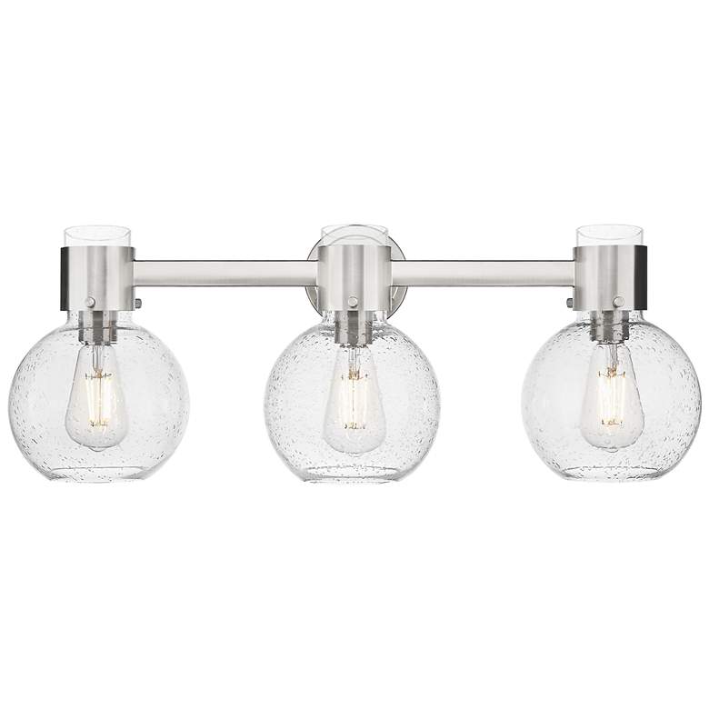 Image 1 Downtown Lawton Sphere 24"W Satin Nickel Vanity Light w/ Seedy Shade