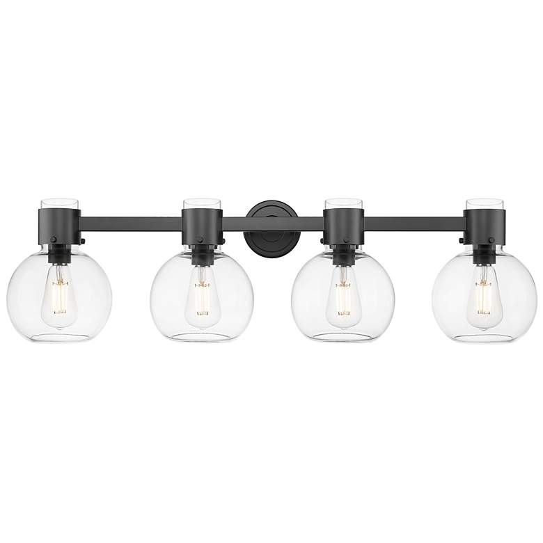 Image 1 Downtown Lawton Sphere 34"W 4 Light Black Vanity Light w/ Clear Shade