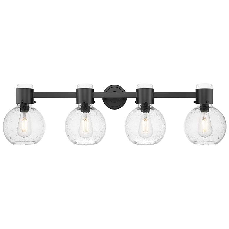 Image 1 Downtown Lawton Sphere 34"W 4 Light Black Vanity Light w/ Seedy Shade