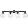 1_Downtown Lawton Sphere 34"W 4 Light Black Vanity Light w/ Seedy Shade