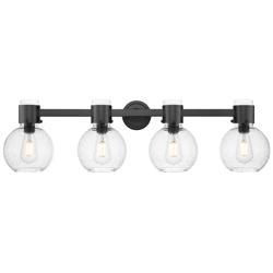 Downtown Lawton Sphere 34"W 4 Light Black Vanity Light w/ Seedy Shade