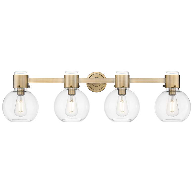 Image 1 Downtown Lawton Sphere 34"W 4 Light Brass Vanity Light w/ Clear Shade