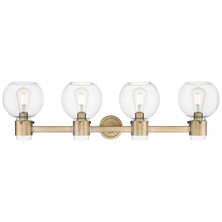 Image 2 Downtown Lawton Sphere 34"W 4 Light Brass Vanity Light w/ Clear Shade more views
